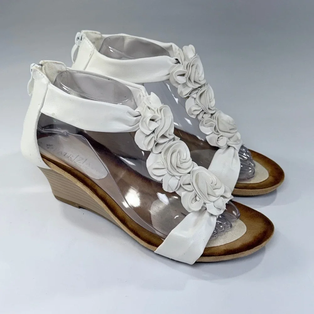 Patrizia Spring Step Harlequin Sandals Womens 40/9 White Floral Wedge Party Boho